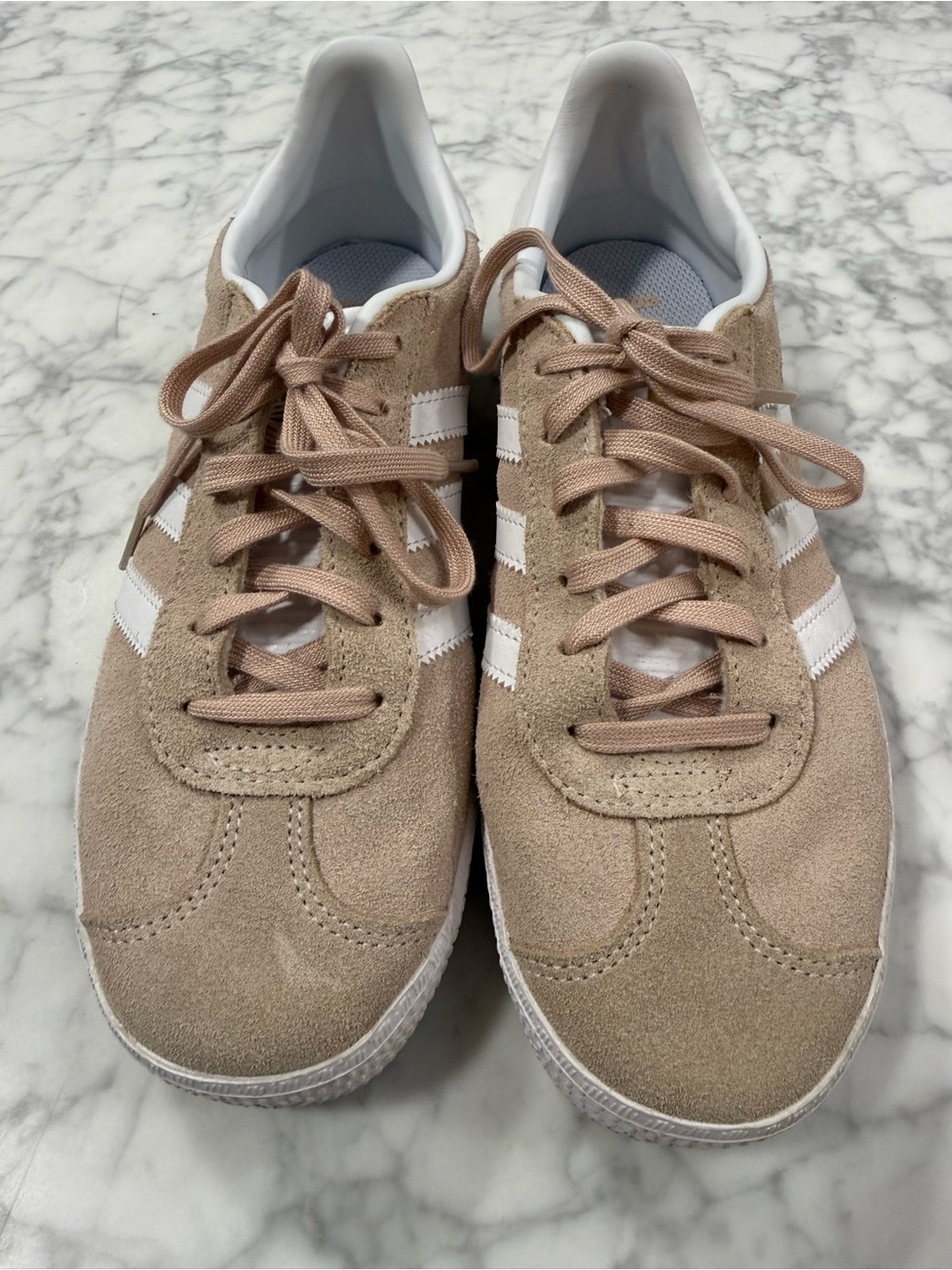 adidas Suede Low-Top Sneakers in Beige with White Stripes